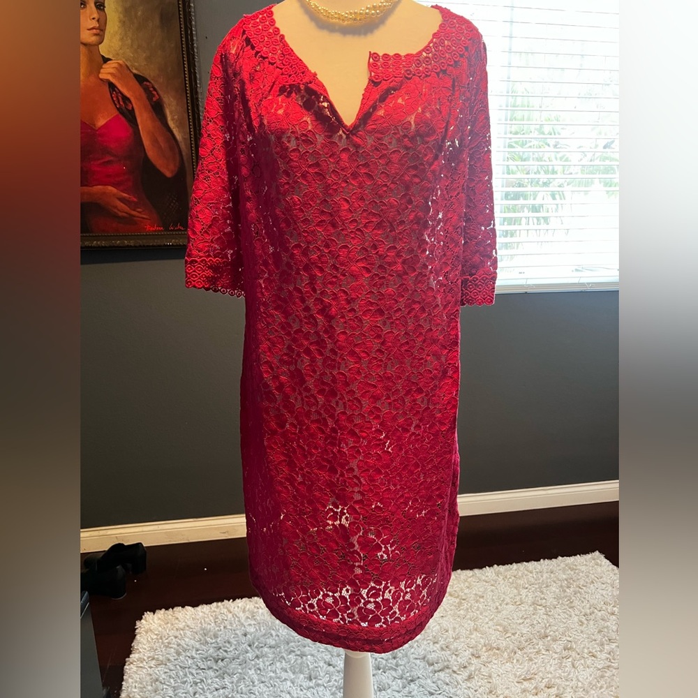 Nicole Miller Elegant Red Lace Dress In EUC. Size 8